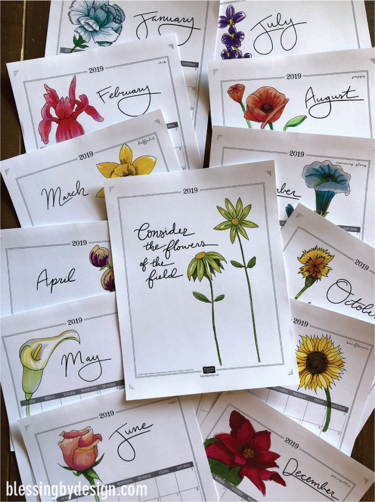2019 Free Colorable Botanical Calendar