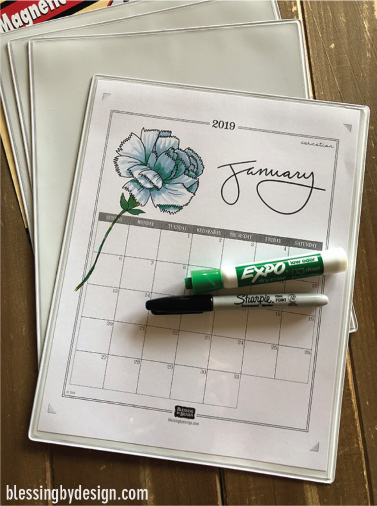 2019 Free Colorable Botanical Calendar