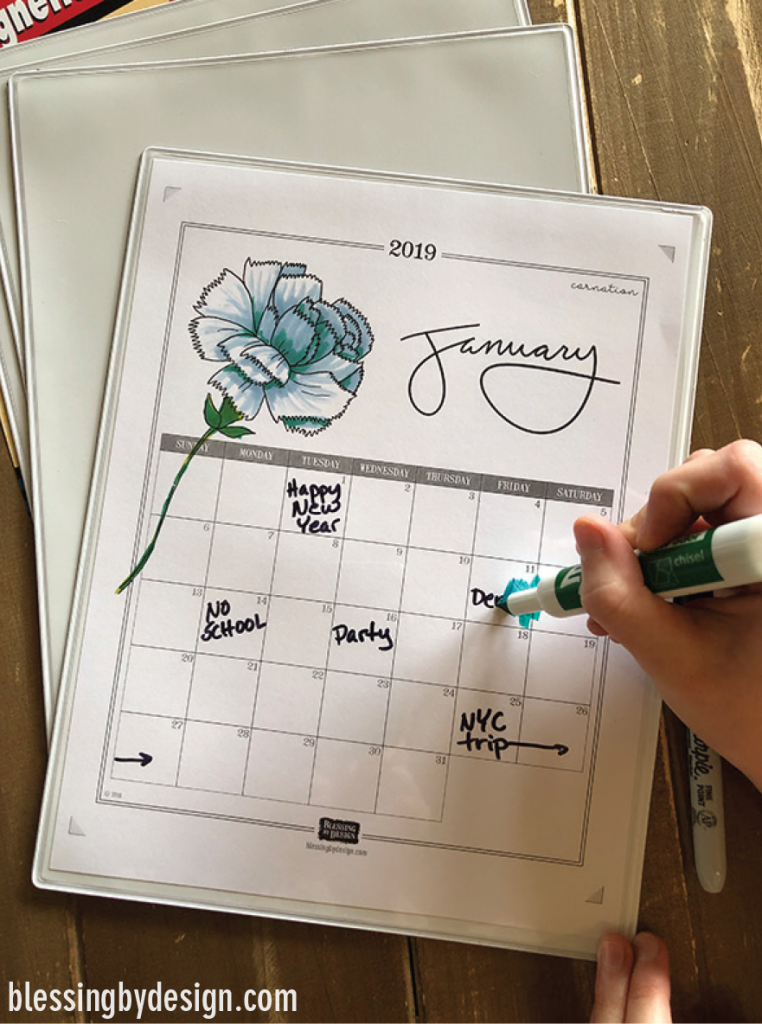 2019 Free Colorable Botanical Calendar