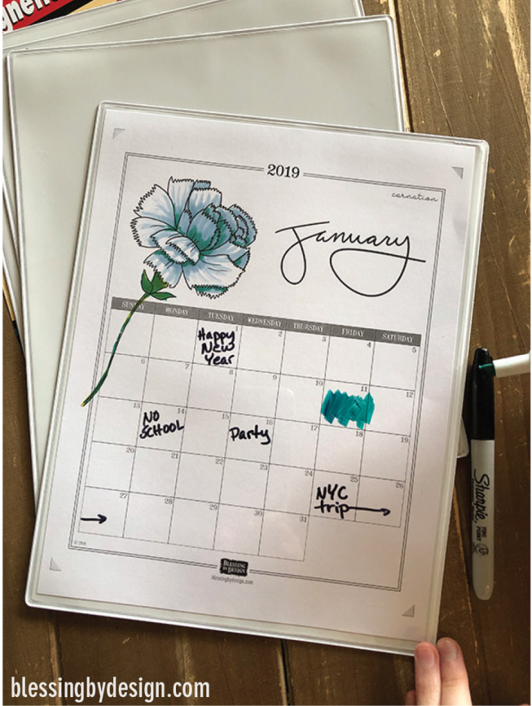 2019 Free Colorable Botanical Calendar