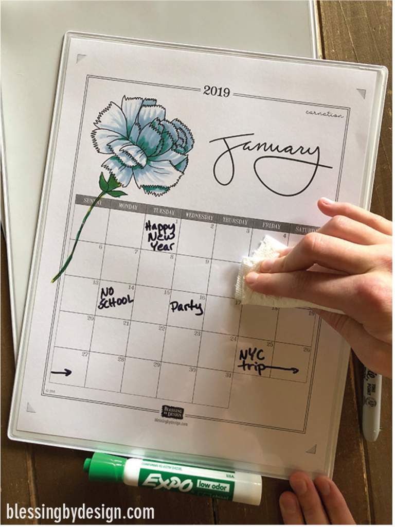 2019 Free Colorable Botanical Calendar
