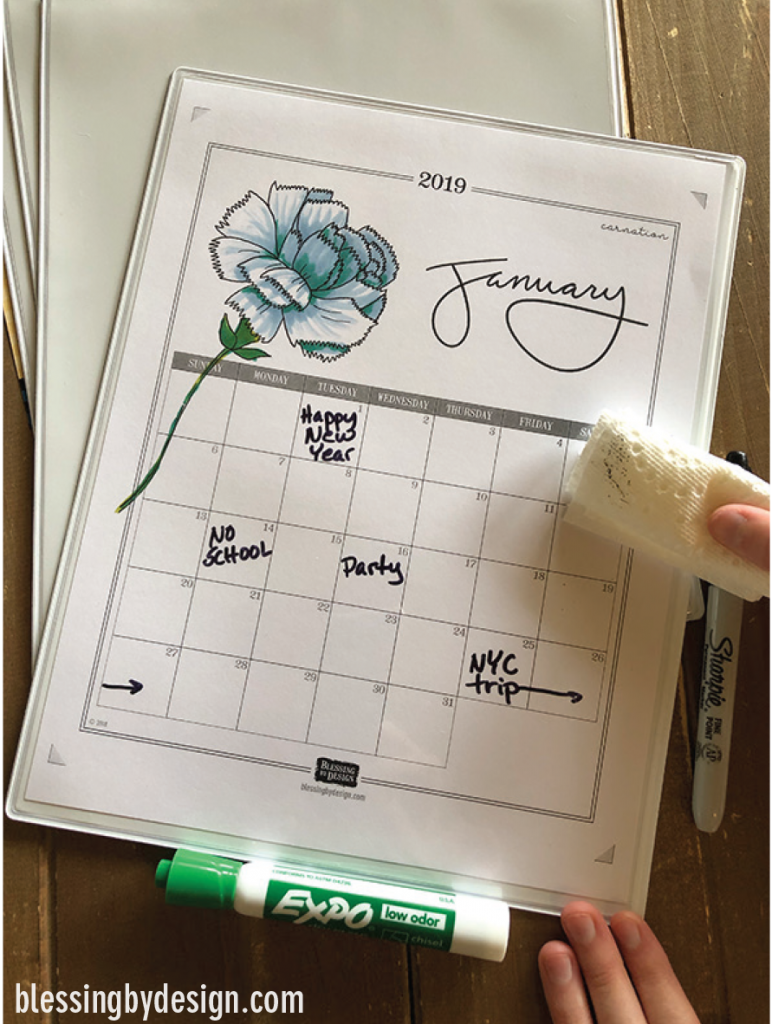 2019 Free Colorable Botanical Calendar