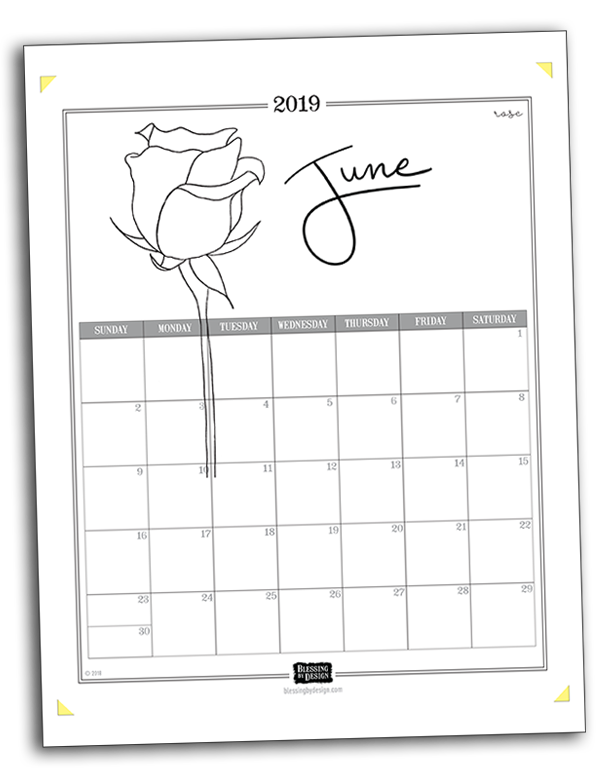 2019 Free Colorable Botanical Calendar