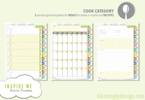 Meal grocery list digital planner templates