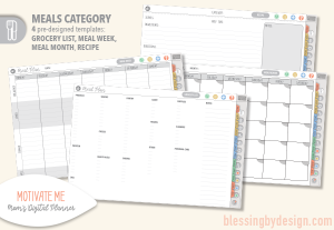 Meal grocery list digital planner templates