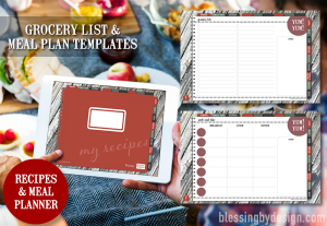 Meal grocery list digital planner templates