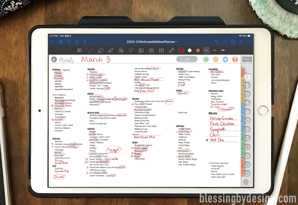 digital grocery list on iPad