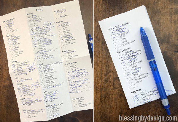 Paper grocery list
